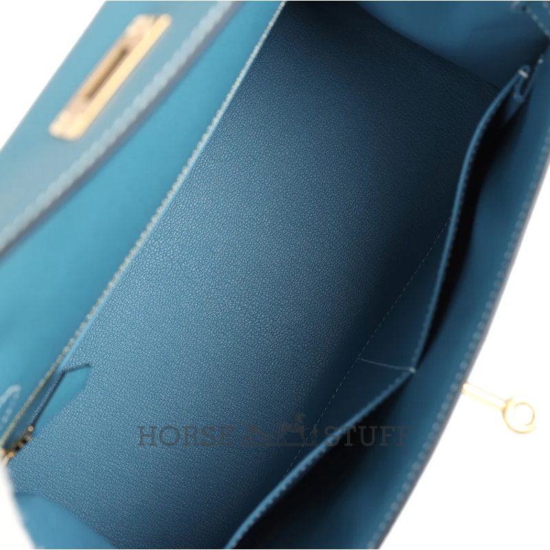 Hermès Kelly Sellier 28 Blue Jean Epsom GHW