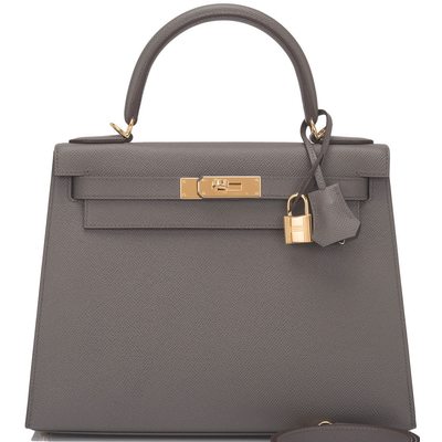 Hermès Kelly Sellier 28 Etain Epsom GHW