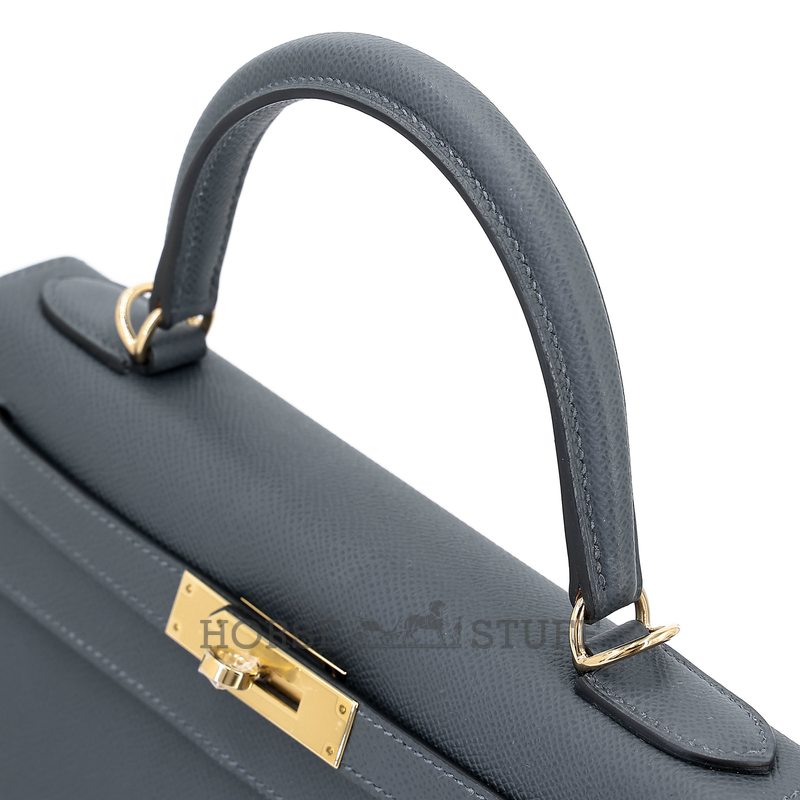 Hermès Kelly Sellier 28 Gris Misty Epsom Permabrass