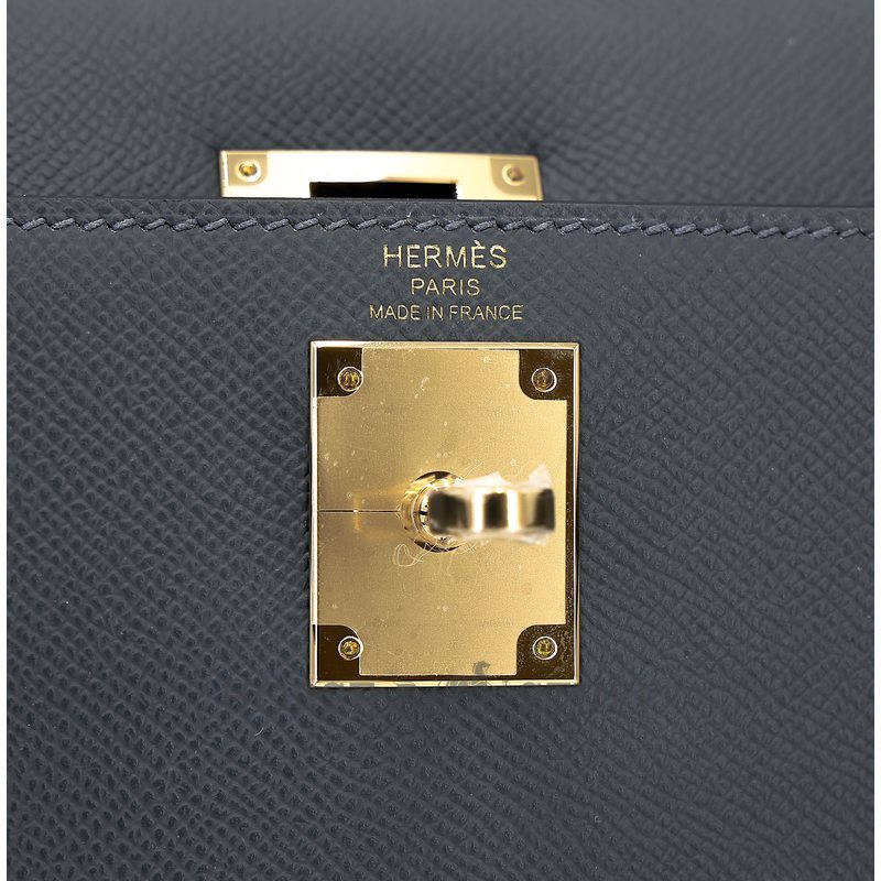 Hermès Kelly Sellier 28 Gris Misty Epsom Permabrass
