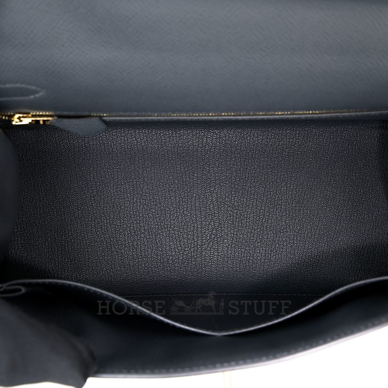 Hermès Kelly Sellier 28 Gris Misty Epsom Permabrass