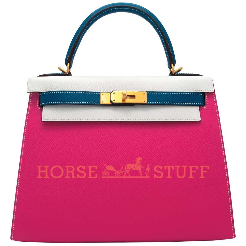 Hermès Kelly Sellier 28 Special Order HSS Tricolor Rose Tyrien / White / Blue Sapphire Epsom BGHW