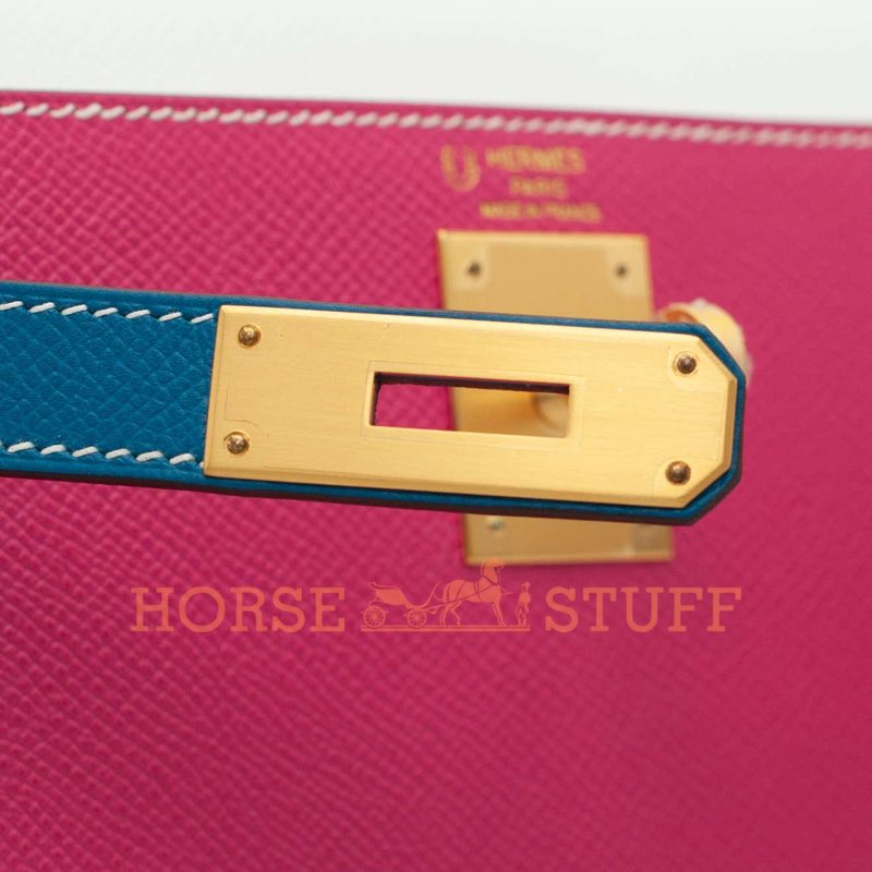 Hermès Kelly Sellier 28 Special Order HSS Tricolor Rose Tyrien / White / Blue Sapphire Epsom BGHW