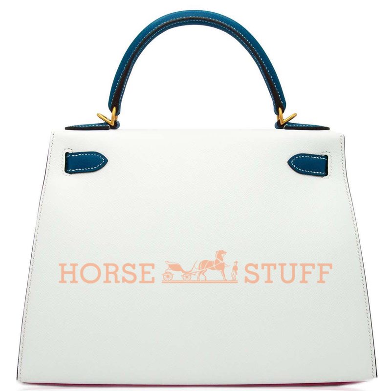 Hermès Kelly Sellier 28 Special Order HSS Tricolor Rose Tyrien / White / Blue Sapphire Epsom BGHW