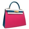 Hermès Kelly Sellier 28 Special Order HSS Tricolor Rose Tyrien / White / Blue Sapphire Epsom BGHW