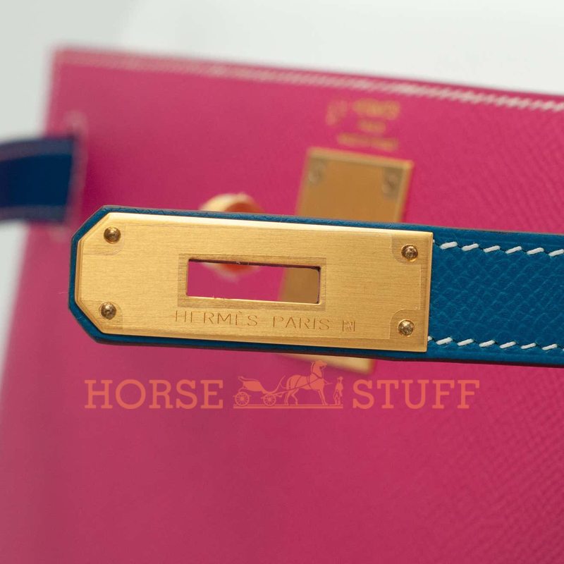 Hermès Kelly Sellier 28 Special Order HSS Tricolor Rose Tyrien / White / Blue Sapphire Epsom BGHW