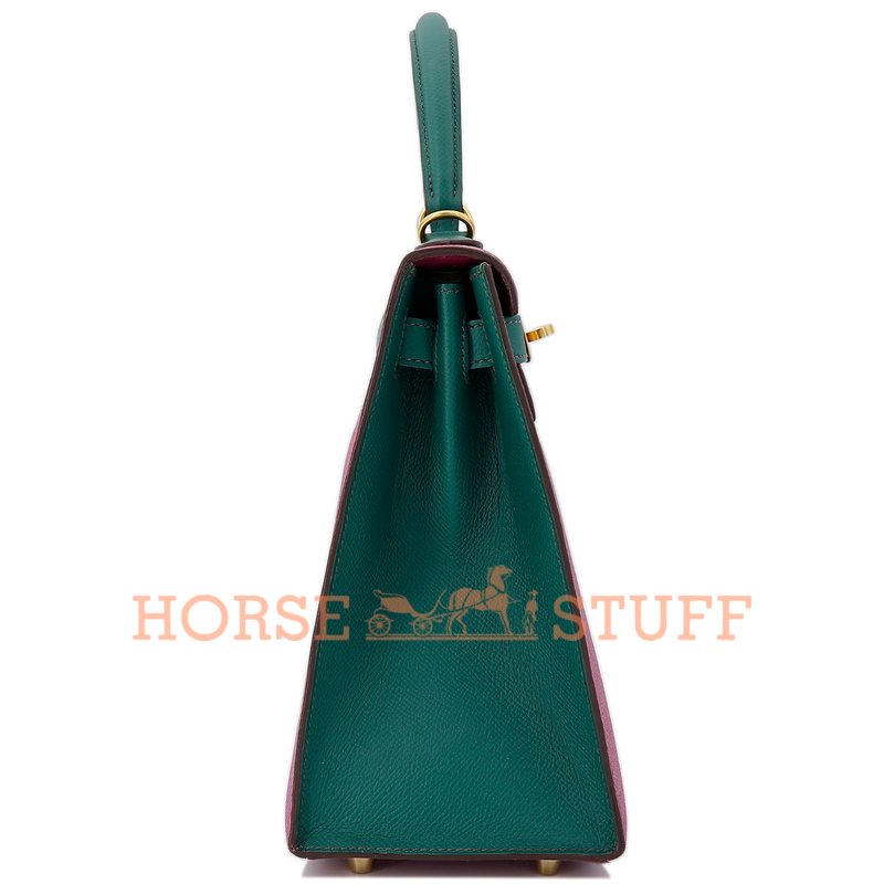 Hermès Kelly Sellier 28 Special Order HSS Rose Pourpre / Malachite Epsom BGHW