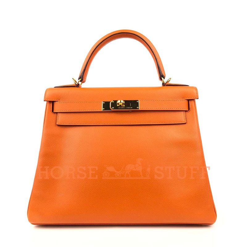 Hermès Kelly Retourne 28 Orange Epsom GHW