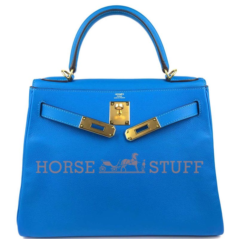 Hermès Kelly Retourne 28 Blue Hydra Evercolor GHW