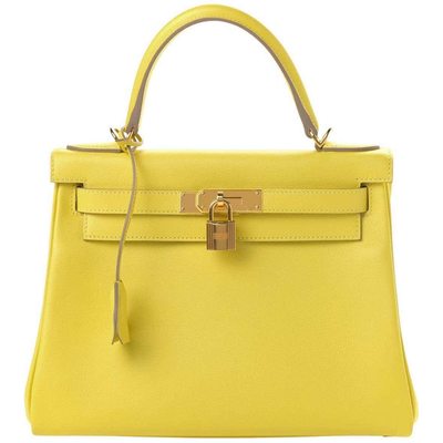 Hermès Kelly Retourne 28 Lime Evercolor GHW