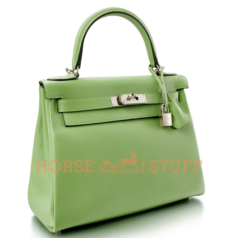 Hermès Kelly Retourne 28 Vert Criquet Evercolor PHW