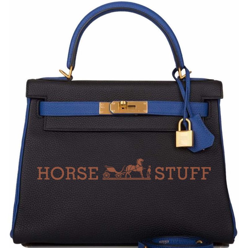 Hermès Kelly Retourne 28 Special Order HSS Black / Blue Electrique Clemence BGHW