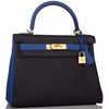 Hermès Kelly Retourne 28 Special Order HSS Black / Blue Electrique Clemence BGHW