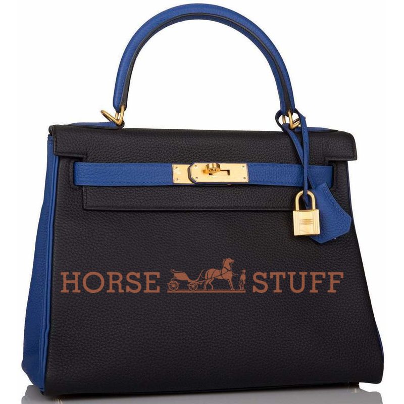 Hermès Kelly Retourne 28 Special Order HSS Black / Blue Electrique Clemence BGHW