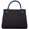 Hermès Kelly Retourne 28 Special Order HSS Black / Blue Electrique Clemence BGHW