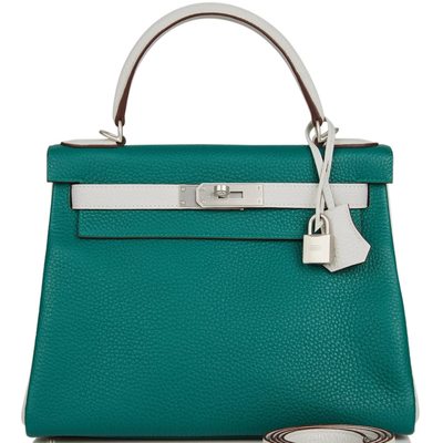 Hermès Kelly Retourne 28 Special Order HSS Malachite / Gris Perle Clemence BPHW