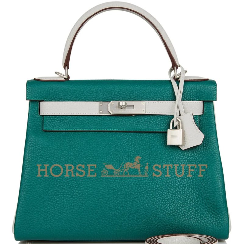 Hermès Kelly Retourne 28 Special Order HSS Malachite / Gris Perle Clemence BPHW