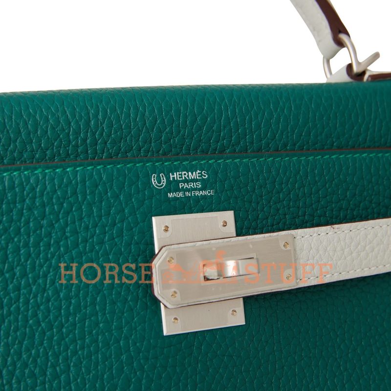 Hermès Kelly Retourne 28 Special Order HSS Malachite / Gris Perle Clemence BPHW