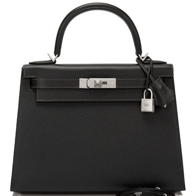 Hermès Kelly Sellier 28 Special Order HSS Black with contrast stitching / Etain Epsom BPHW