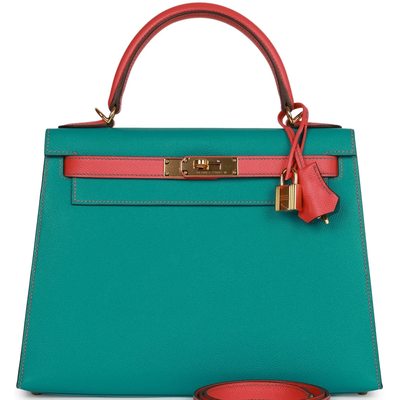 Hermès Kelly Sellier 28 Special Order HSS Blue Paon / Rose Jaipur Epsom GHW