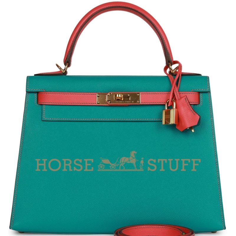 Hermès Kelly Sellier 28 Special Order HSS Blue Paon / Rose Jaipur Epsom GHW