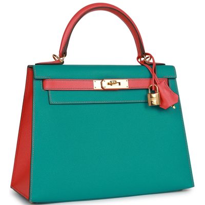 Hermès Kelly Sellier 28 Special Order HSS Blue Paon / Rose Jaipur Epsom GHW
