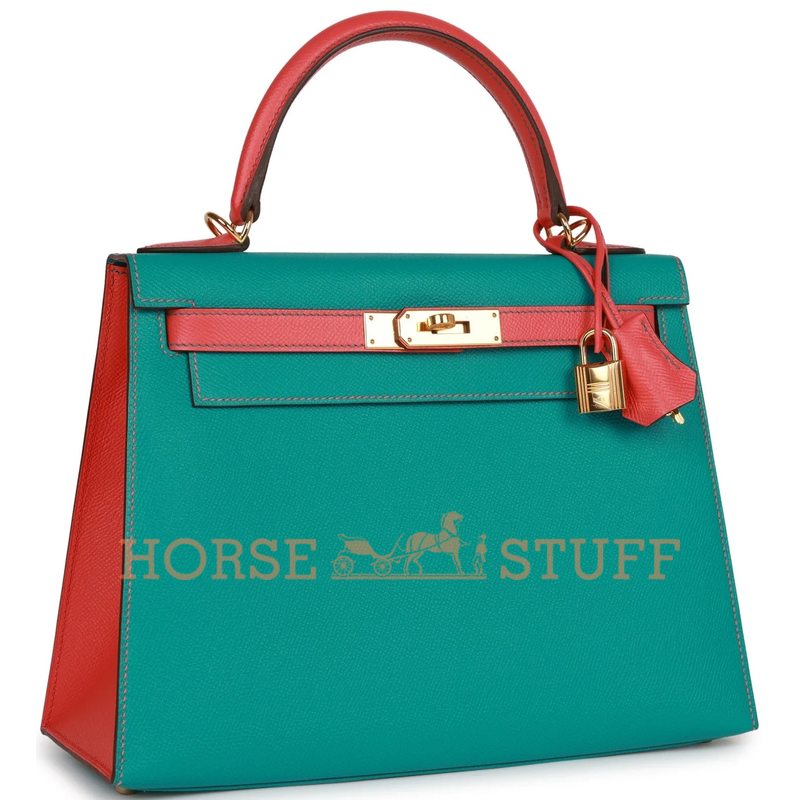 Hermès Kelly Sellier 28 Special Order HSS Blue Paon / Rose Jaipur Epsom GHW