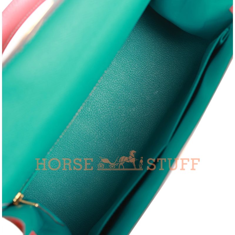 Hermès Kelly Sellier 28 Special Order HSS Blue Paon / Rose Jaipur Epsom GHW