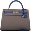 Hermès Kelly Sellier 28 Special Order HSS Etain / Blue Electrique Epsom PHW