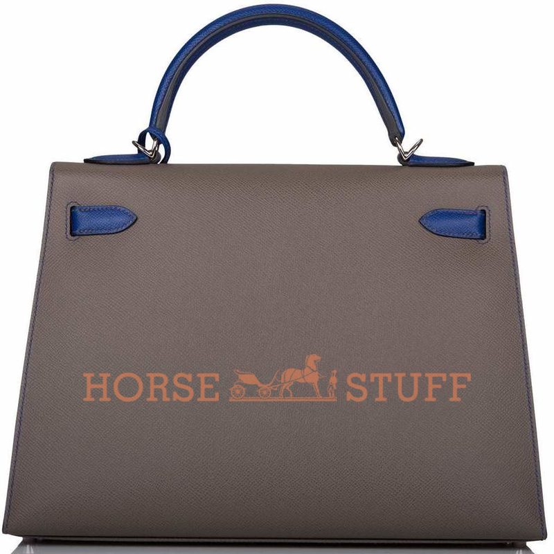 Hermès Kelly Sellier 28 Special Order HSS Etain / Blue Electrique Epsom PHW