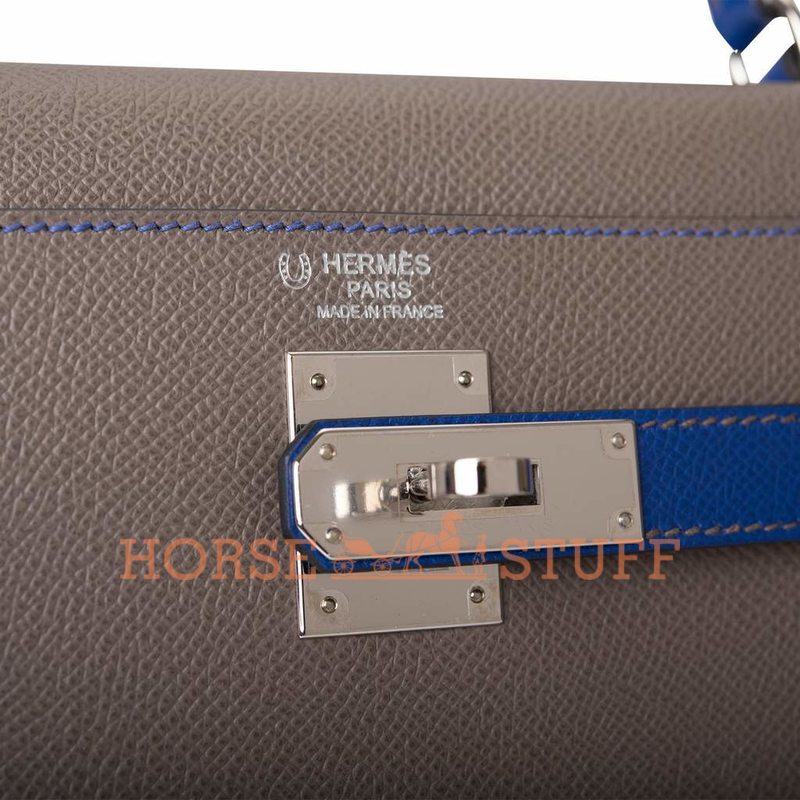 Hermès Kelly Sellier 28 Special Order HSS Etain / Blue Electrique Epsom PHW