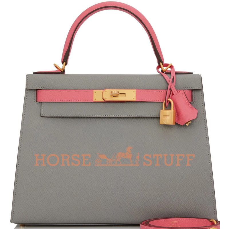 Hermès Kelly Sellier 28 Special Order HSS Gris Mouette / Rose Azalee Epsom BGHW