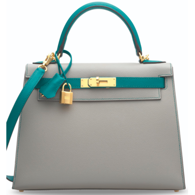 Hermès Kelly Sellier 28 Special Order HSS Gris Mouette / Blue Paon Epsom BGHW