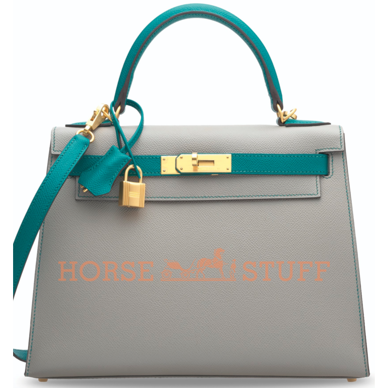 Hermès Kelly Sellier 28 Special Order HSS Gris Mouette / Blue Paon Epsom BGHW