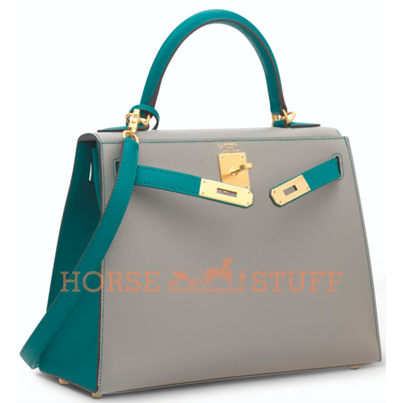 Hermès Kelly Sellier 28 Special Order HSS Gris Mouette / Blue Paon Epsom BGHW