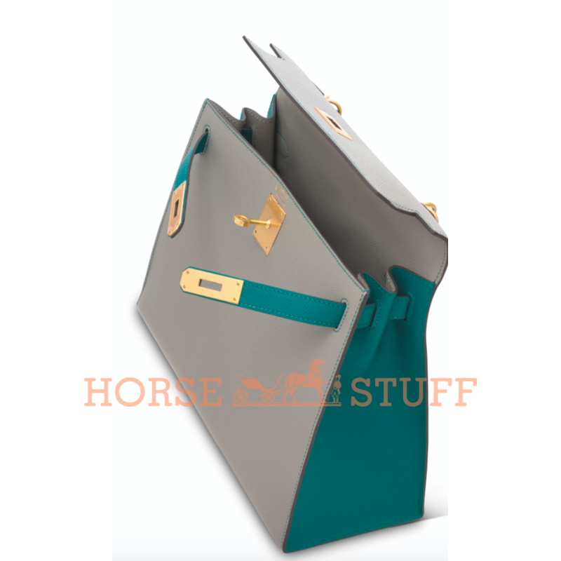 Hermès Kelly Sellier 28 Special Order HSS Gris Mouette / Blue Paon Epsom BGHW