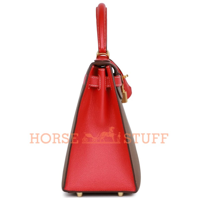 Hermès Kelly Sellier 28 Special Order HSS Etoupe / Rouge Tomate Epsom BGHW