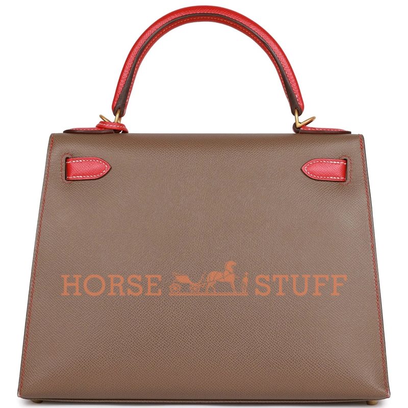 Hermès Kelly Sellier 28 Special Order HSS Etoupe / Rouge Tomate Epsom BGHW