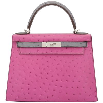 Hermès Kelly Sellier 28 Special Order HSS Rose Pourpre / Gris Agate Ostrich BPHW