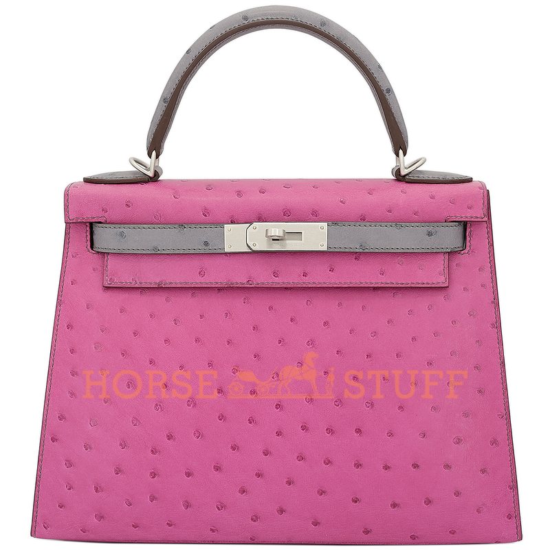 Hermès Kelly Sellier 28 Special Order HSS Rose Pourpre / Gris Agate Ostrich BPHW