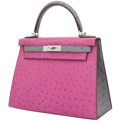 Hermès Kelly Sellier 28 Special Order HSS Rose Pourpre / Gris Agate Ostrich BPHW