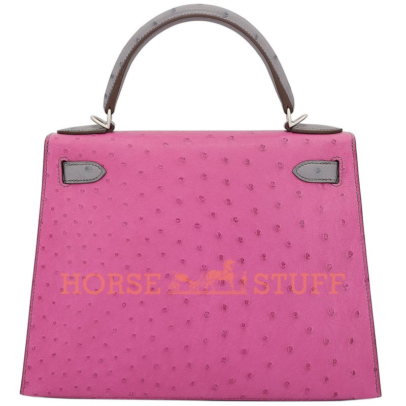 Hermès Kelly Sellier 28 Special Order HSS Rose Pourpre / Gris Agate Ostrich BPHW