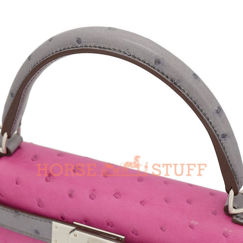 Hermès Kelly Sellier 28 Special Order HSS Rose Pourpre / Gris Agate Ostrich BPHW