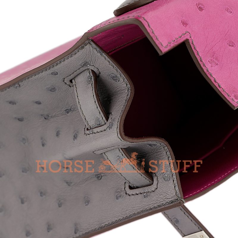 Hermès Kelly Sellier 28 Special Order HSS Rose Pourpre / Gris Agate Ostrich BPHW