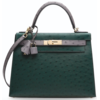 Hermès Kelly Sellier 28 Special Order HSS Vert Titien / Gris Agate Ostrich Permabrass