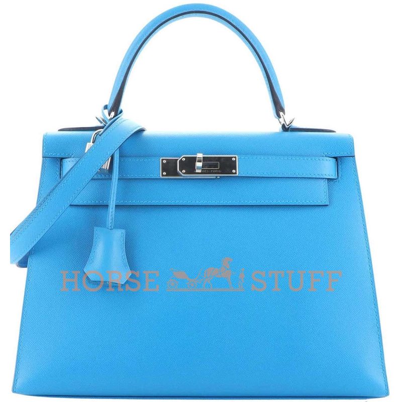 Hermès Kelly Sellier 28 Blue Frida Veau Madame PHW