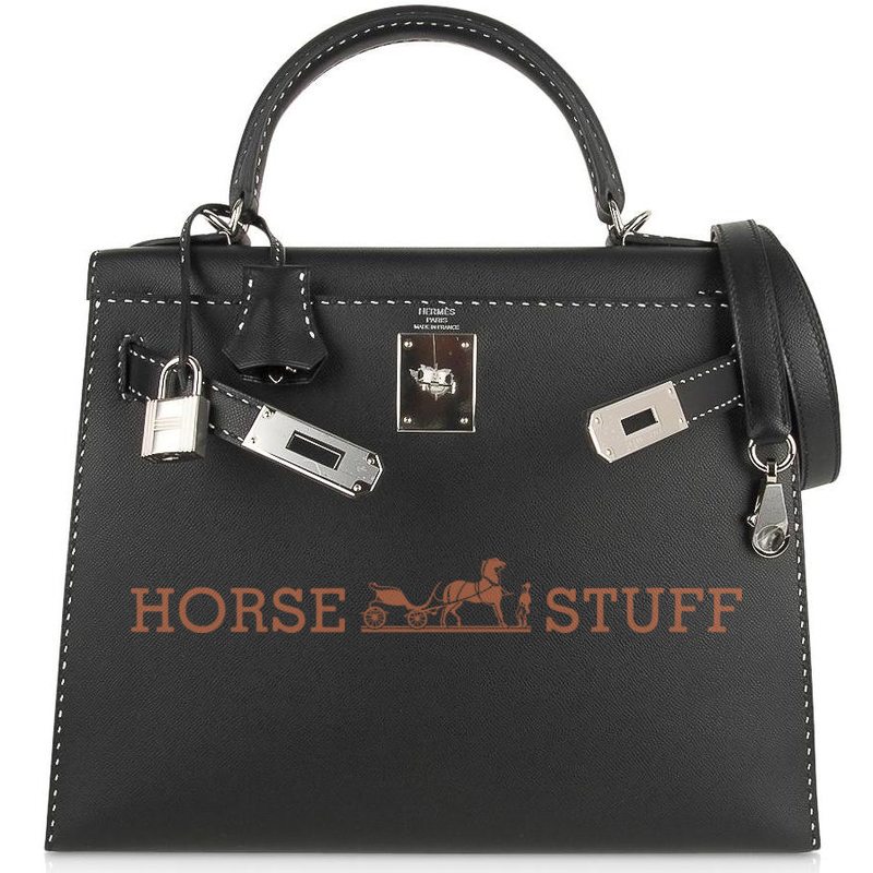 Hermès Kelly Sellier 28 Limited Edition Un Point Sur Deux Black Veau Madame PHW