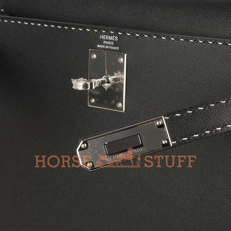 Hermès Kelly Sellier 28 Limited Edition Un Point Sur Deux Black Veau Madame PHW