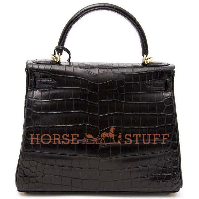 Hermès Kelly Retourne 28 Black Matte Crocodile Niloticus GHW