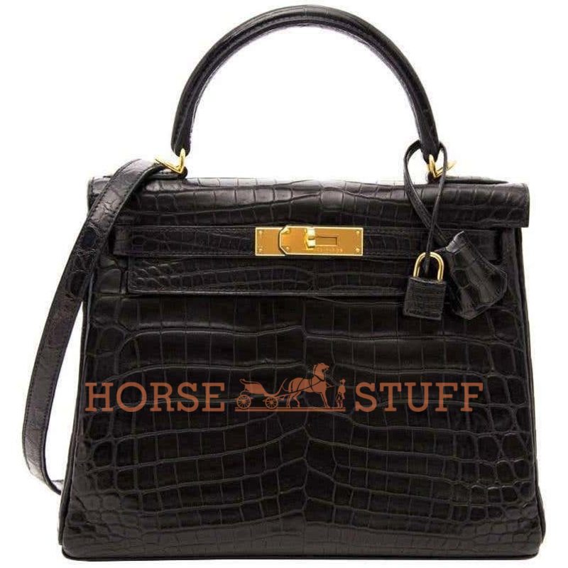 Hermès Kelly Retourne 28 Black Matte Crocodile Niloticus GHW